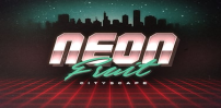 Neon Fruit Cityscape slot logo by 1X2 Gaming