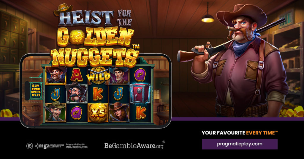 heist for the golden nuggets slot banner