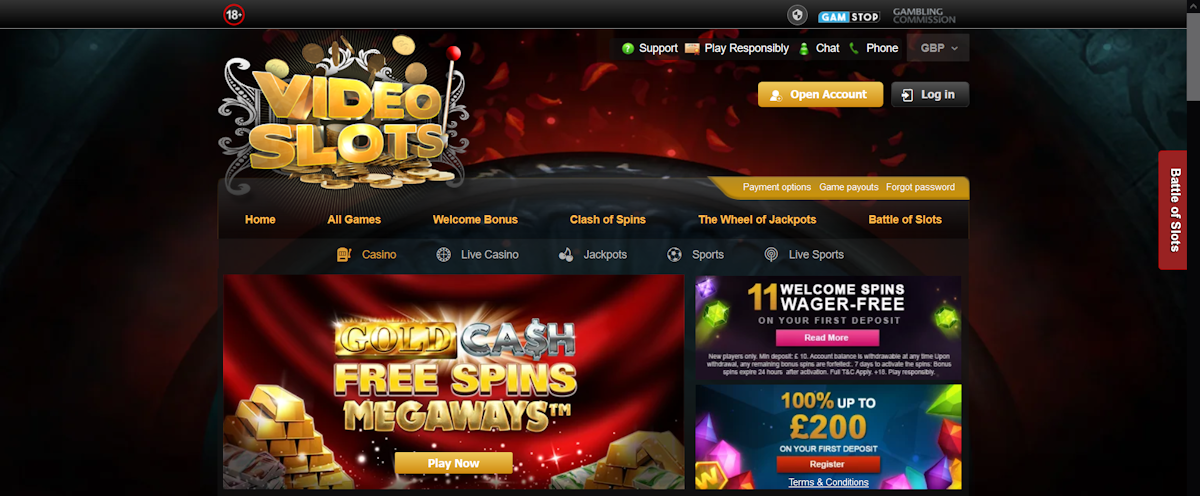 videoslots homepage