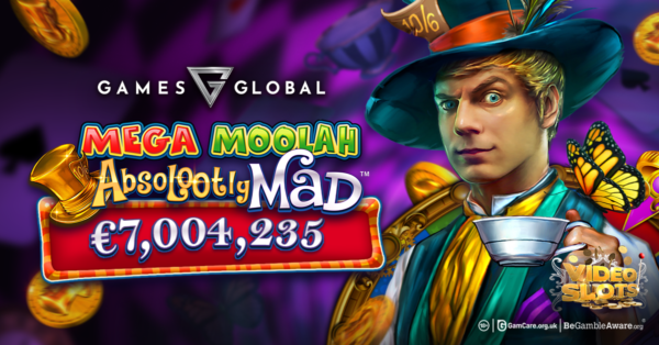 Banner celebrating mega moolah absolootly mad slot jackpot win for 7m EUR at videoslots casino