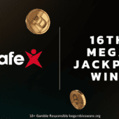 Banner announcing the 16th mega jackpot win one of relax gaming's dream drop jackpot slots, which took place at Betsafe casino