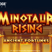 minotaur rising ancient fortunes slot banner by triple edge studios