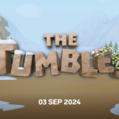 the tumbles slot banner by relax gaming