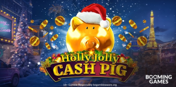 holly jolly cash pig slot banner by booming games