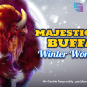 majestic wild buffalo winter wonderland slot banner by spinomenal