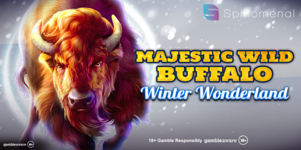 majestic wild buffalo winter wonderland slot banner by spinomenal