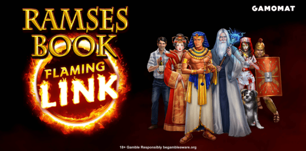 ramses book flaming link slot banner by gamomat