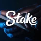 stake logo over a mobile phone being accessed