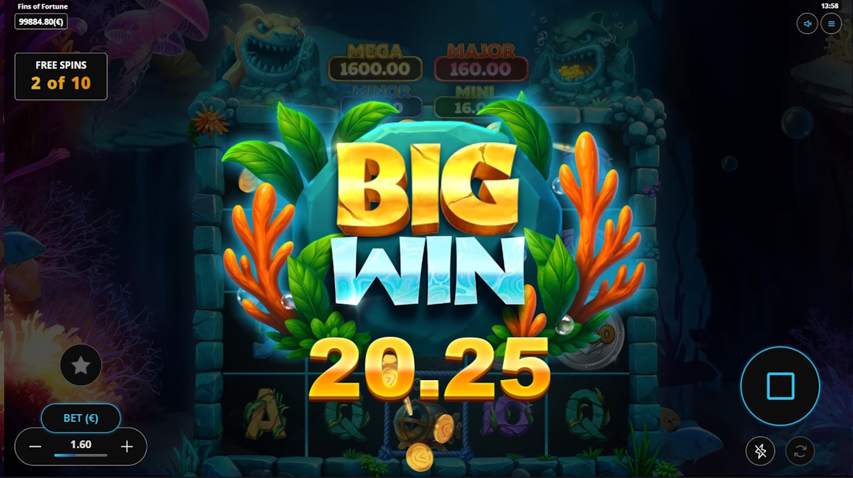 A big win in Fins of Fortune by Gaming Corps
