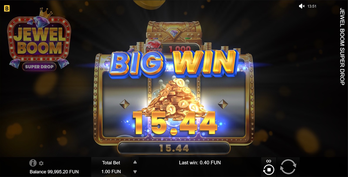 A big win in Jewel Boom Super Drop by BGaming