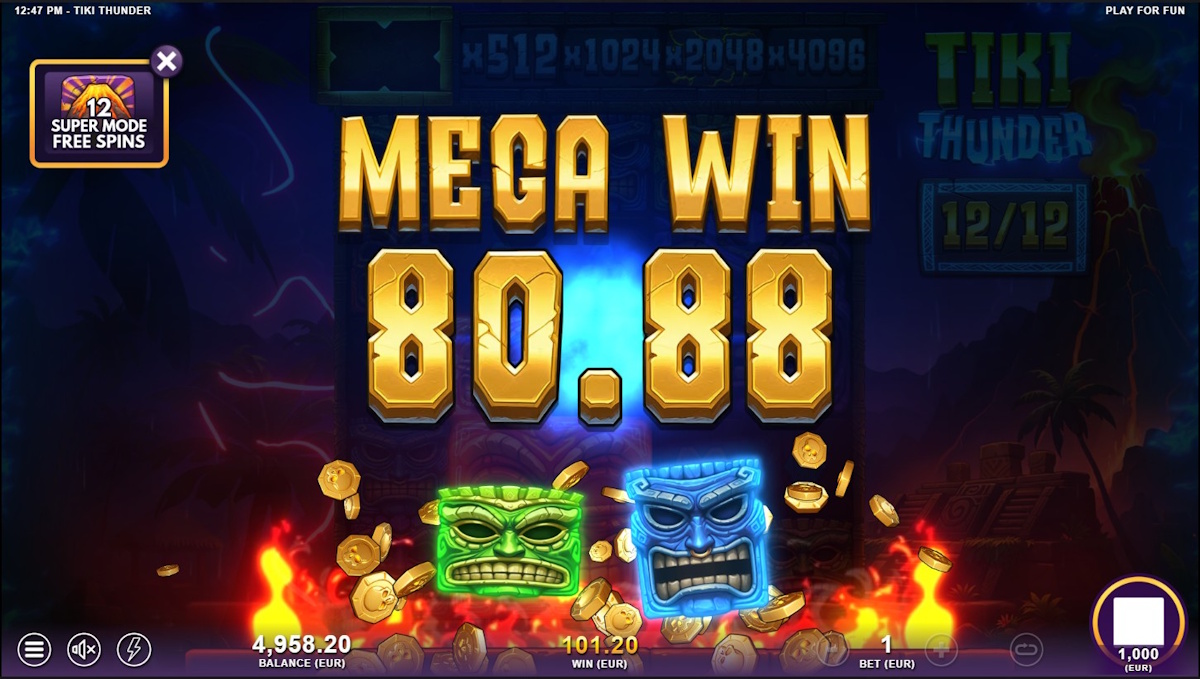 A mega win in Tiki Thunder by SlotMill
