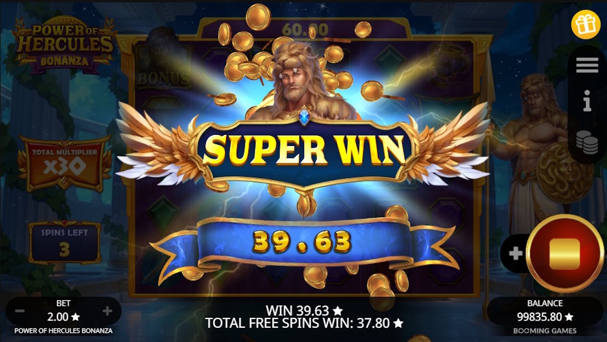 A super win in Power of Hercules Bonanza by Booming Games
