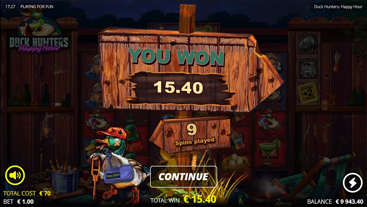 A win in Duck Hunters Happy Hour by Nolimit City