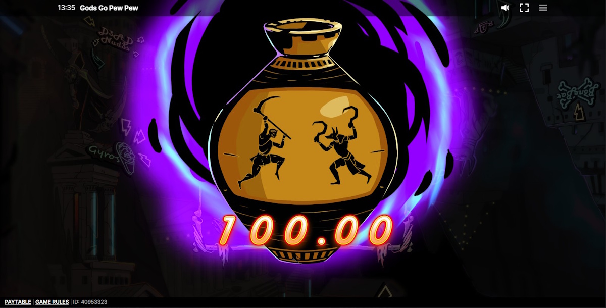 A win in Gods Go Pew Pew by Sneaky Slots