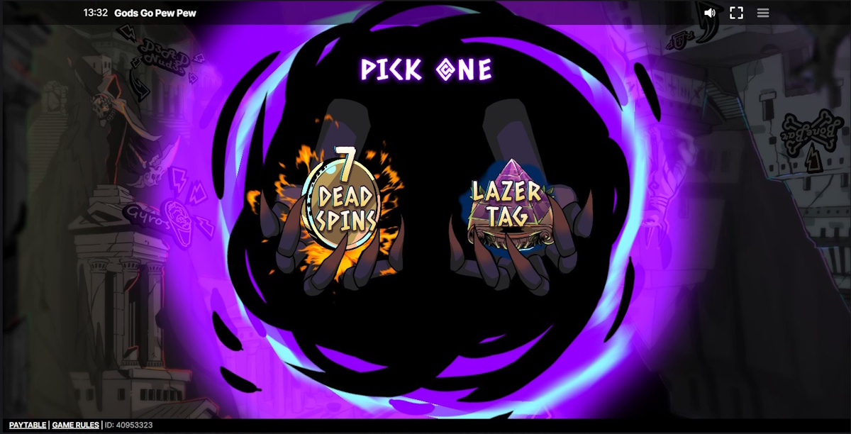 Bonus mode choices in Gods Go Pew Pew by Sneaky Slots
