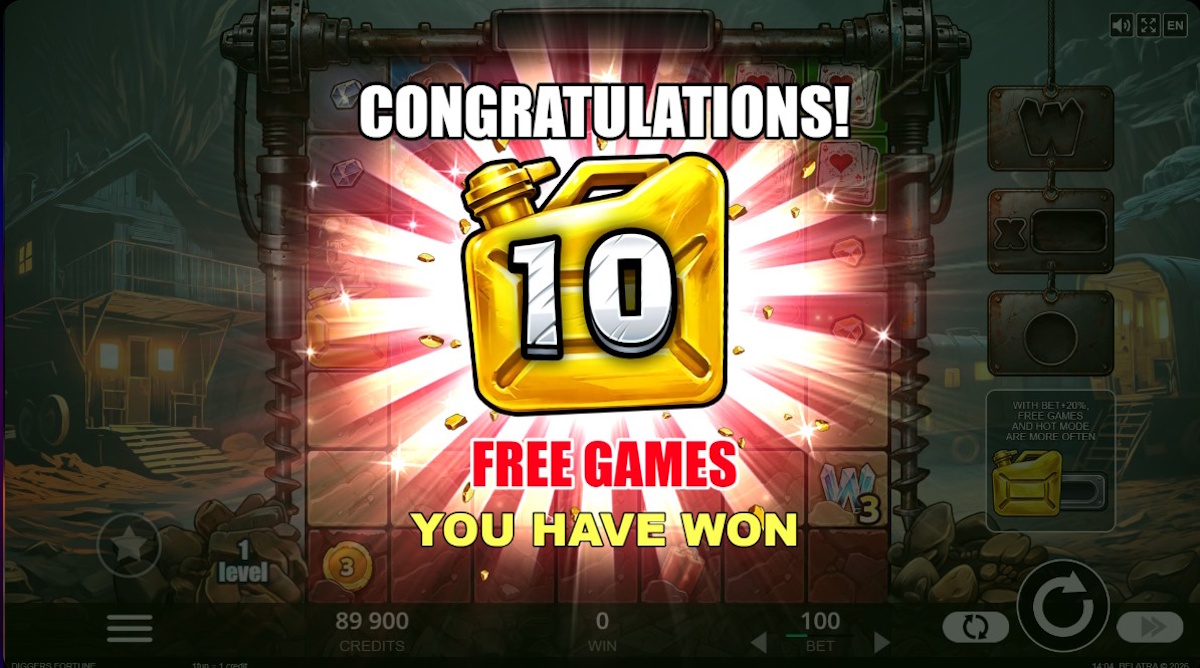 Free games won in Digger's Fortune by Belatra
