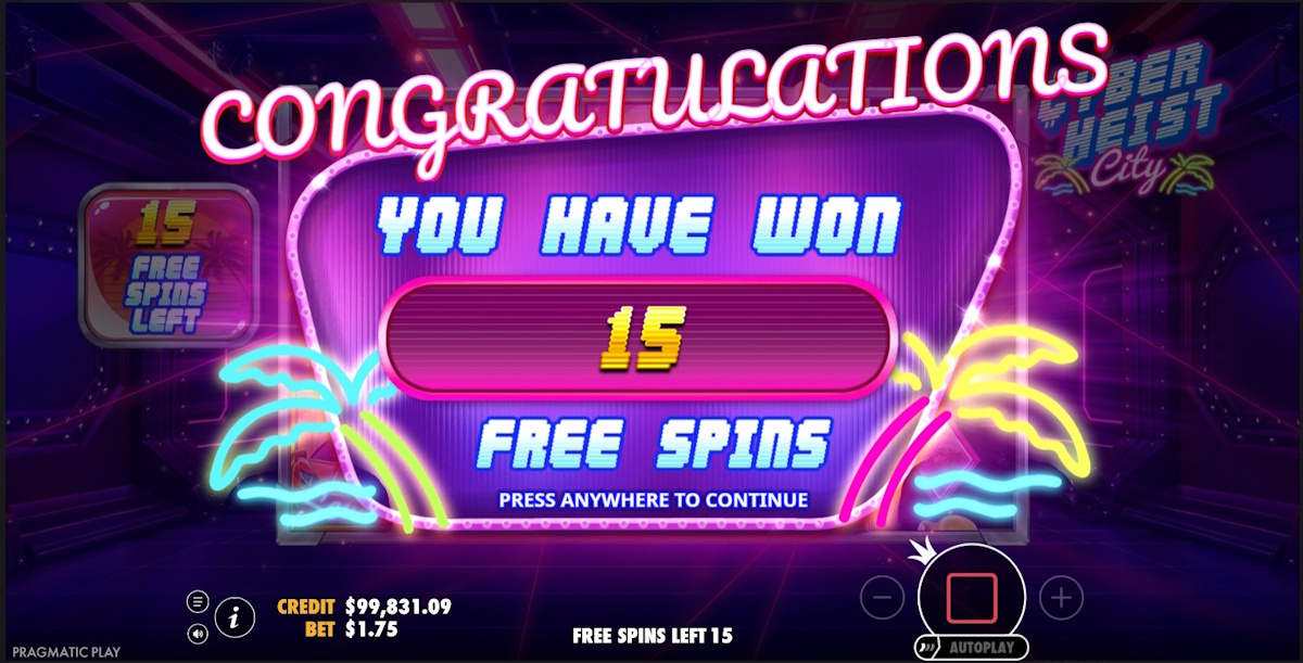 Free spins won in Cyberheist City by Pragmatic Play