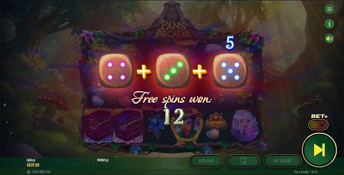 Free spins won in Pan’s Arcadia by Thunderkick