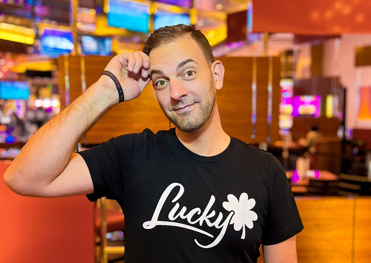 brian christopher in a lucky t-shirt