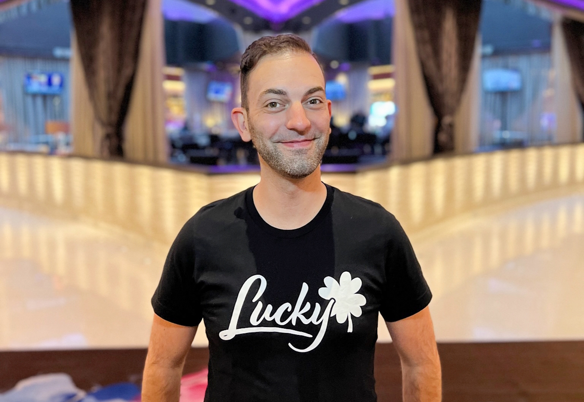 brian christopher in a lucky t-shirt