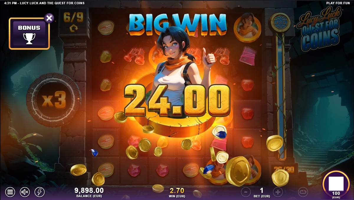 A big win in Lucy Luck and the Quest for Coins by Slotmill
