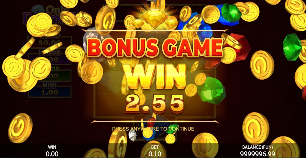 A bonus game win in Only Diamonds by Gamzix