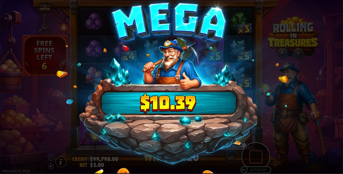 A mega win in Rolling in Treasures by Pragmatic Play