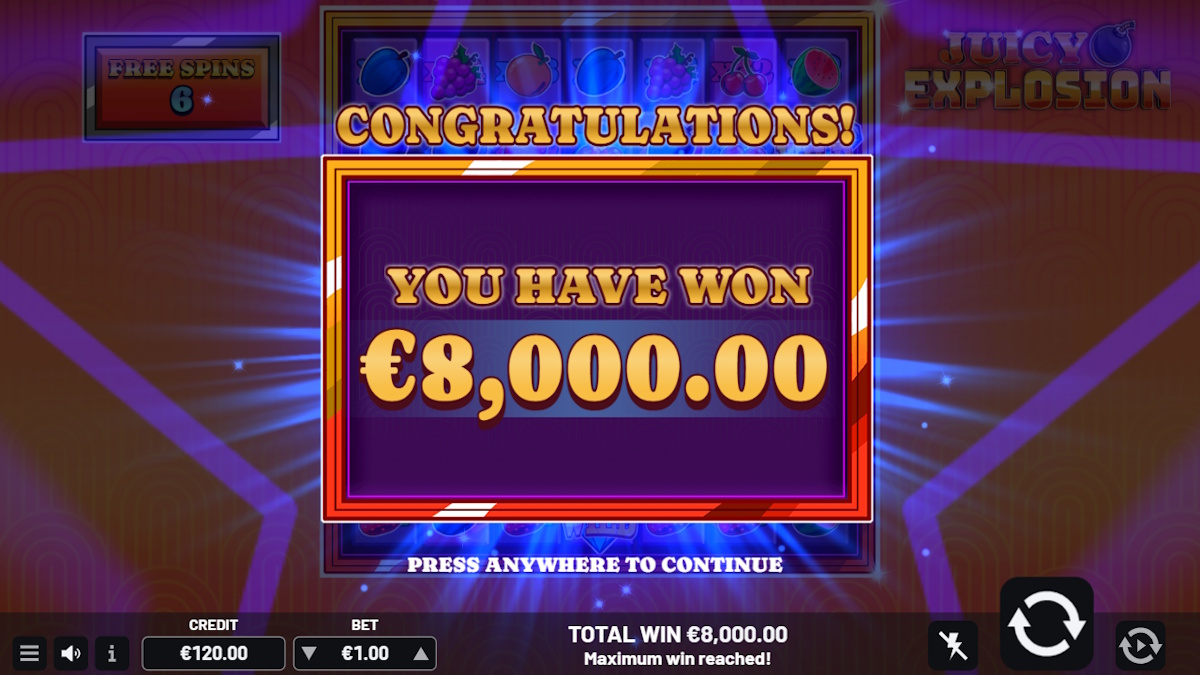 A win in Juicy Explosion by Indigo Magic