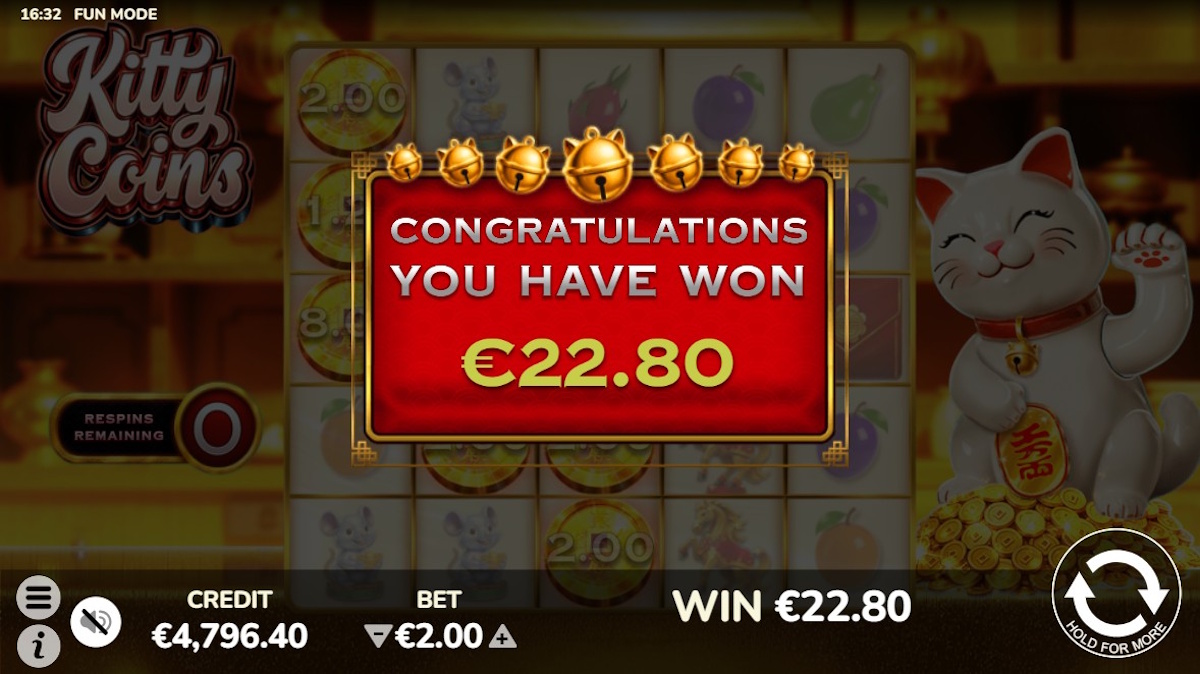 A win in Kitty Coins by Atomic Slot Lab