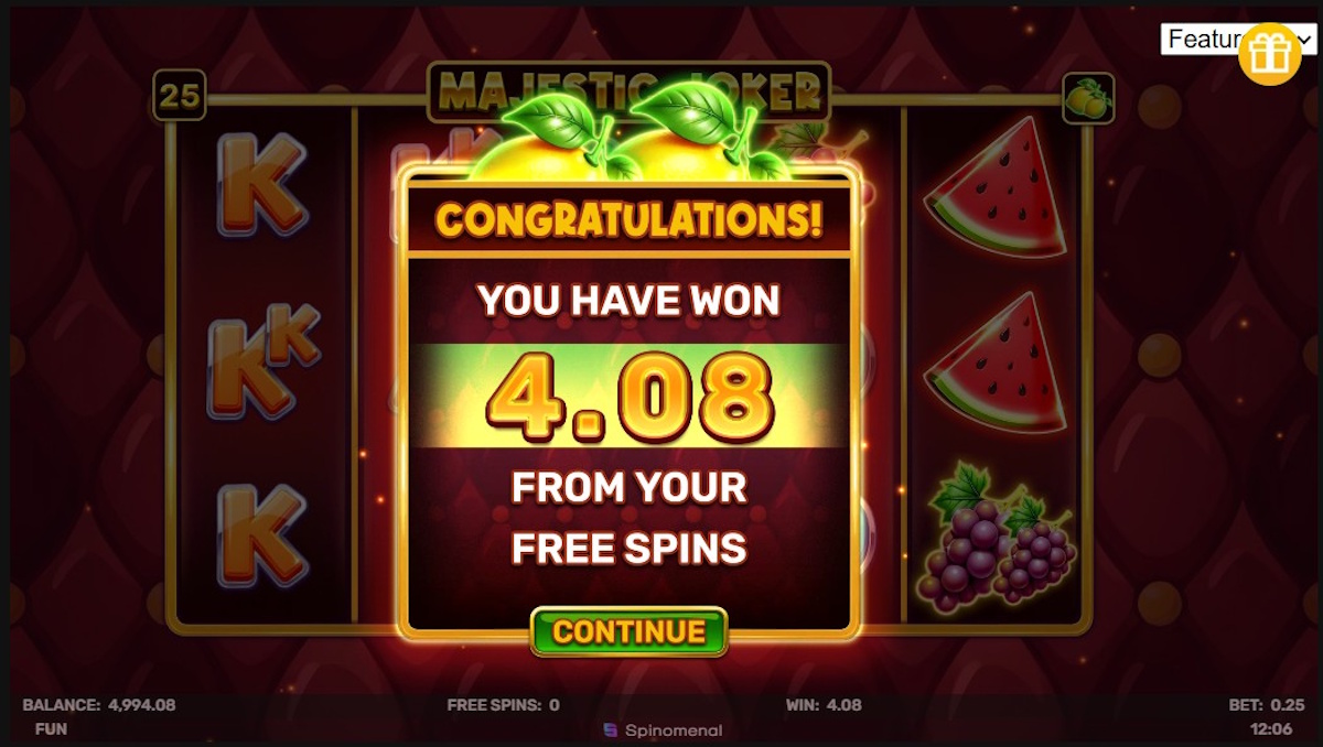 A win in Majestic Joker by Spinomenal