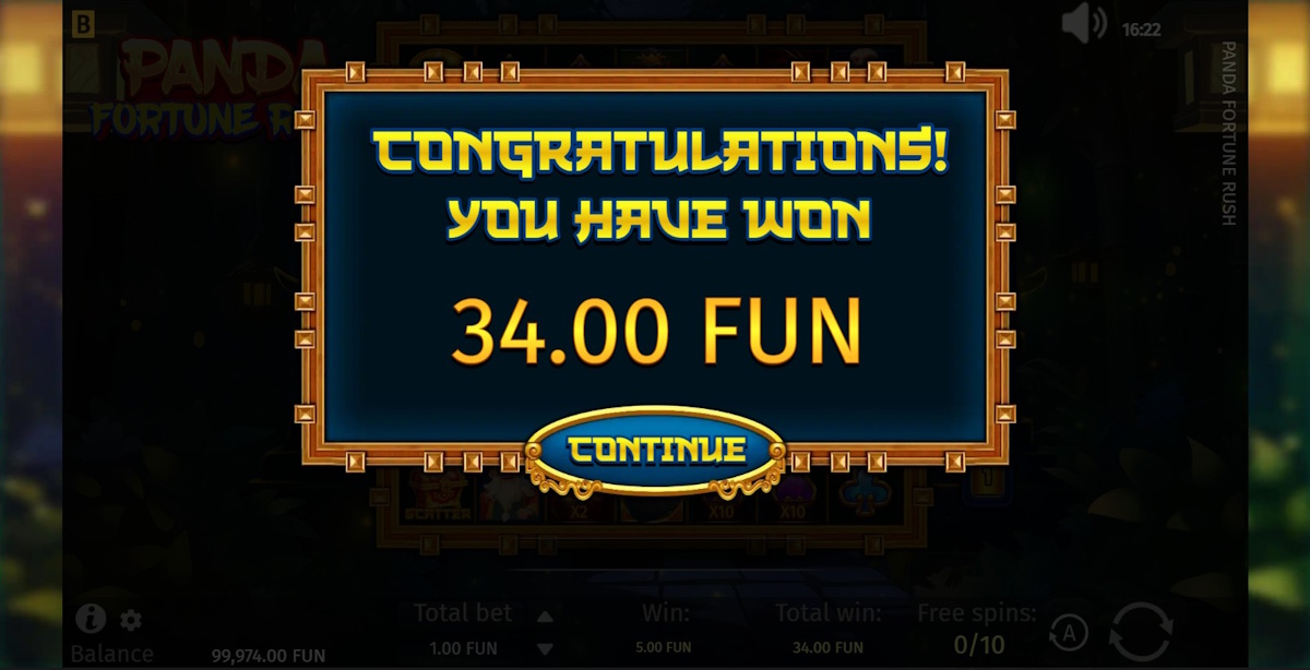 A win in Panda Fortune Rush by BGaming