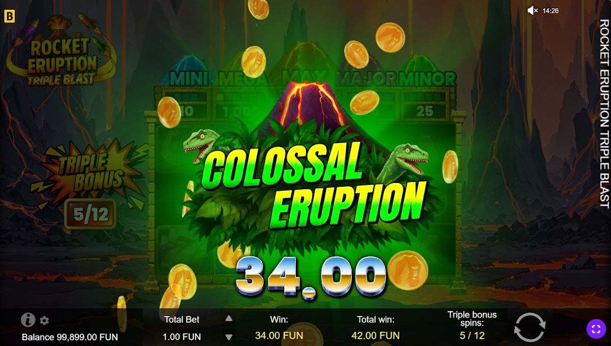 A win in in Rocket Eruption Triple Blast by BGaming