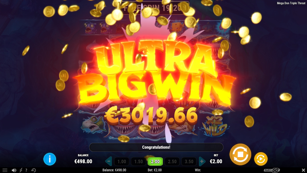 An ultra big win in Megadon Triple Threat by Play'n GO
