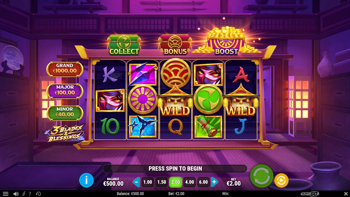 Base game in 3 Blades & Blessings by Play’n GO