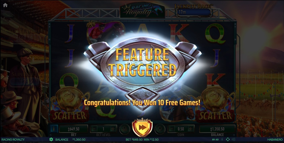 Free games won in Racing Royalty by Habanero