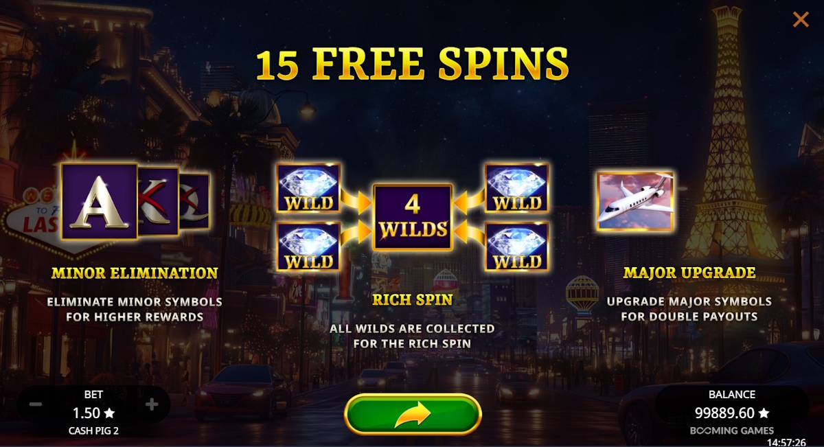 Free spins awarded in Cash Pig 2 15000 by Booming Games