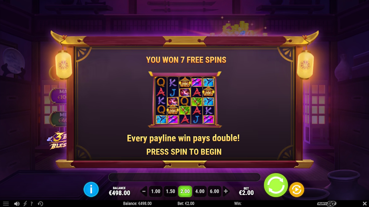 Free spins won in 3 Blades & Blessings by Play’n GO