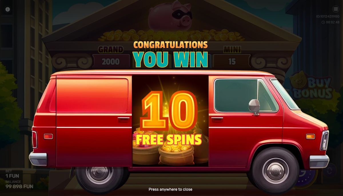 Free spins won in Gangsta Piggy Hold and Win by Galaxsys
