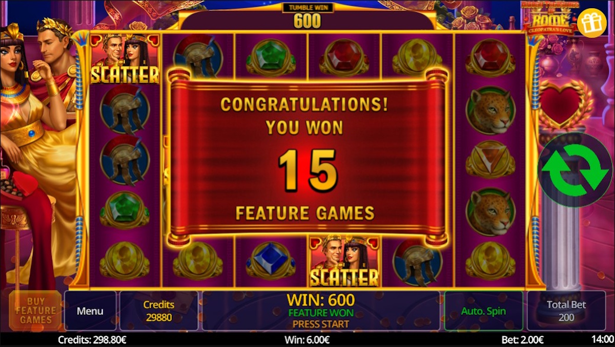 Free spins won in Hidden Treasures of Rome Cleopatra’s Love by Swintt