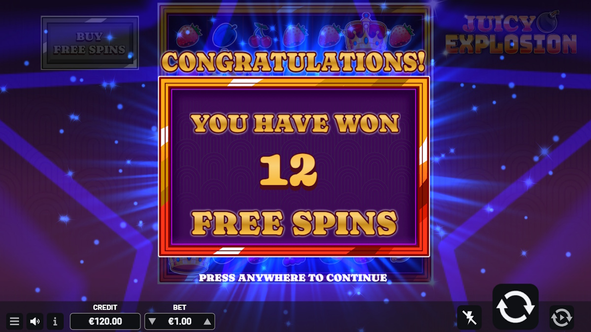 Free spins won in Juicy Explosion by Indigo Magic