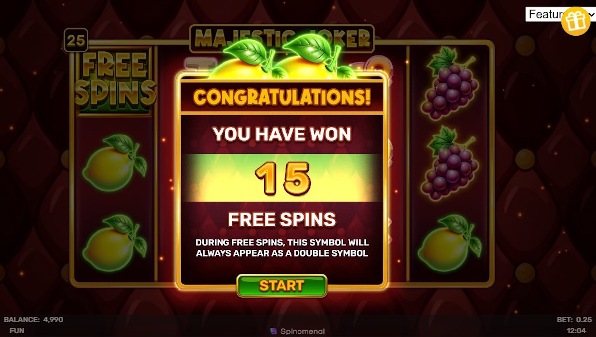 Free spins won in Majestic Joker by Spinomenal