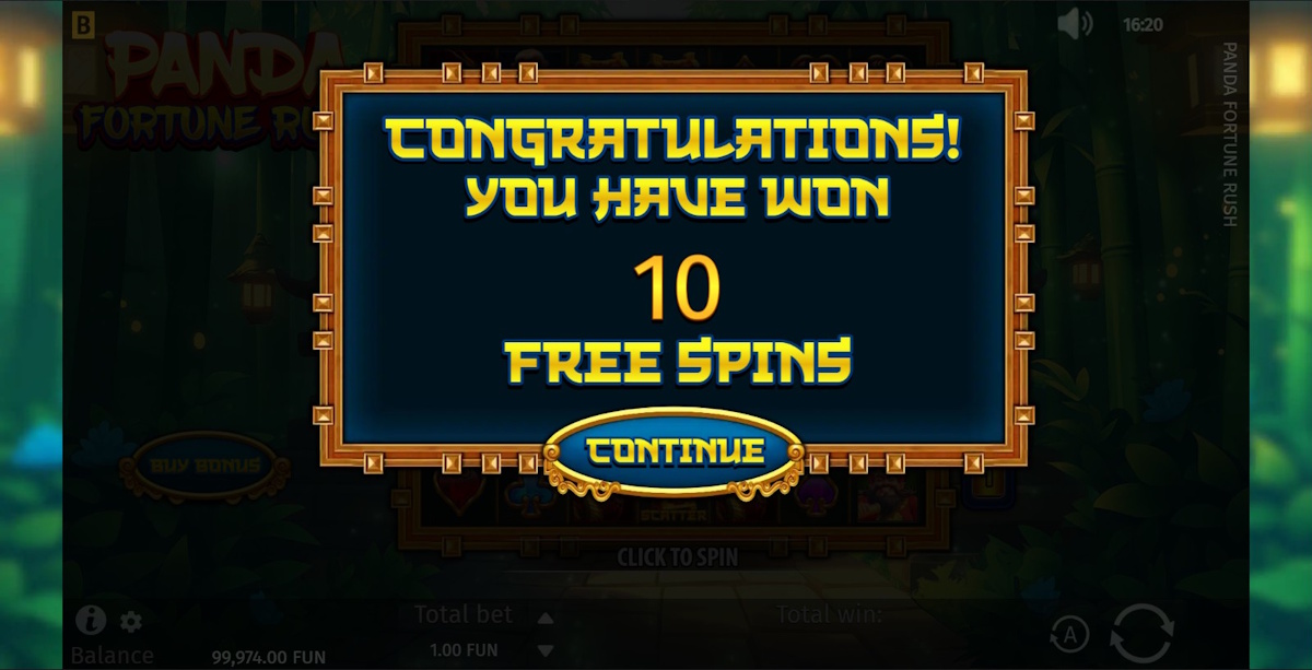 Free spins won in Panda Fortune Rush by BGaming