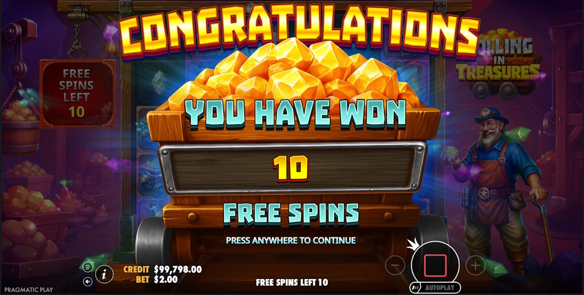 Free spins won in Rolling in Treasures by Pragmatic Play