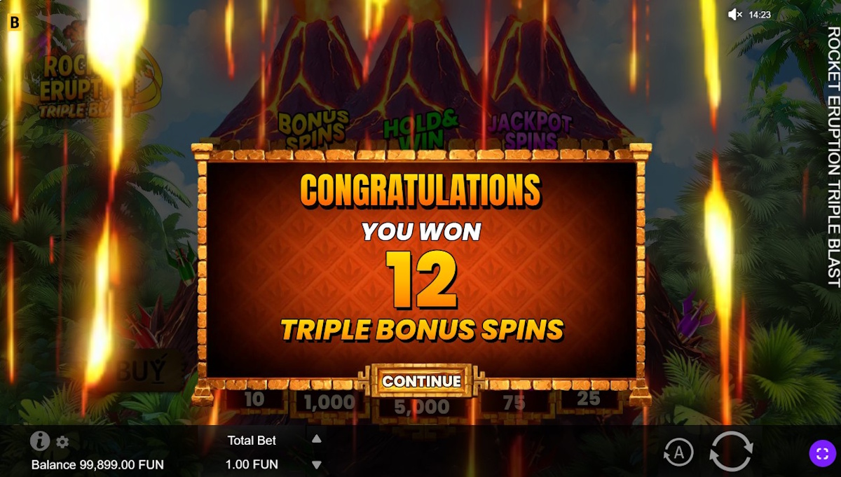 Triple bonus spins won in Rocket Eruption Triple Blast by BGaming