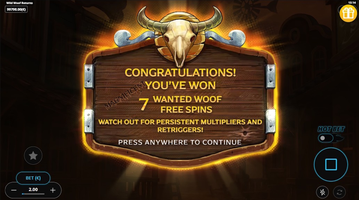 Wanted woof free spins won in Wild Woof Returns by Gaming Corps