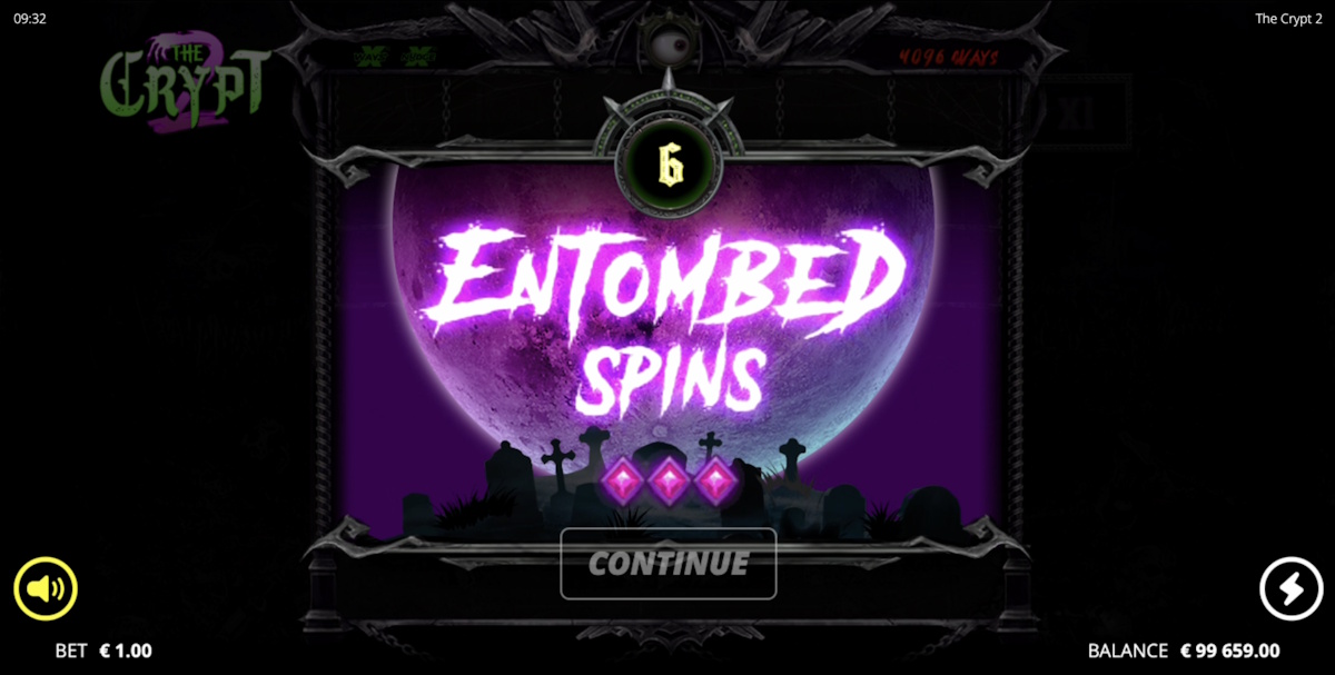 6 entombed spins won in The Crypt 2 by Nolimit City