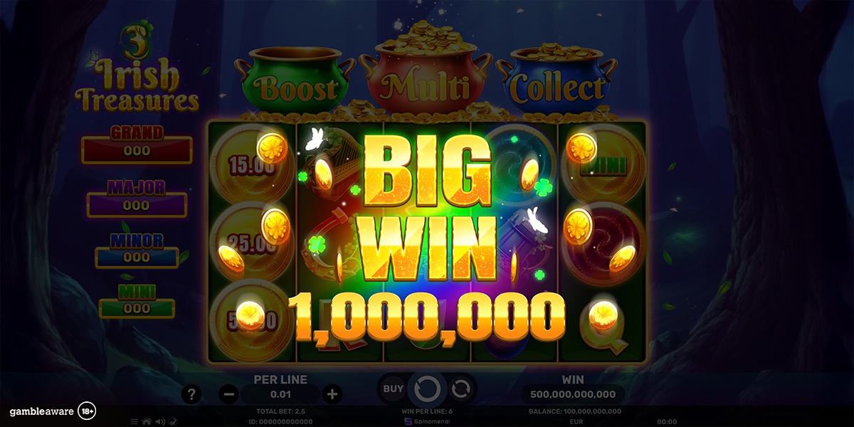 A big win in 3 Irish Treasures Hold & Hit by Spinomenal