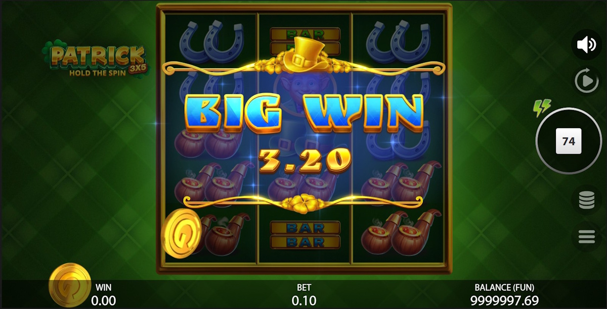 A big win in 3x5 Patrick Hold The Spin by Gamzix