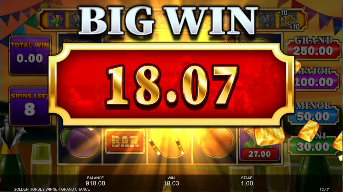 A big win in Golden Horsey Winner Grand Chance™ by Inspired