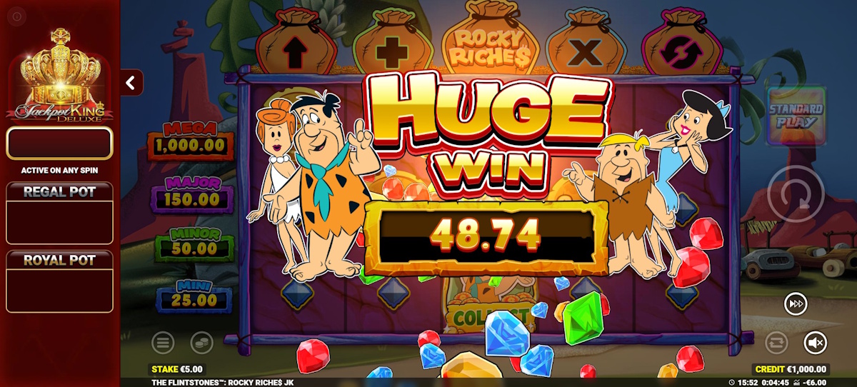 A huge win in The Flintstones Rocky Riches Jackpot King by Bluepring Gaming